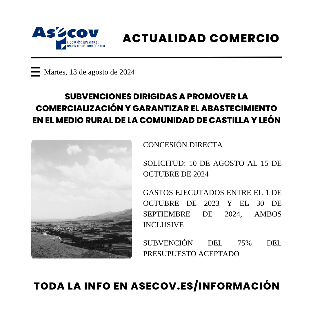 La Junta convoca subvenciones para apoyar al pequeño comercio del medio rural y garantizar el abastecimiento de productos básicos