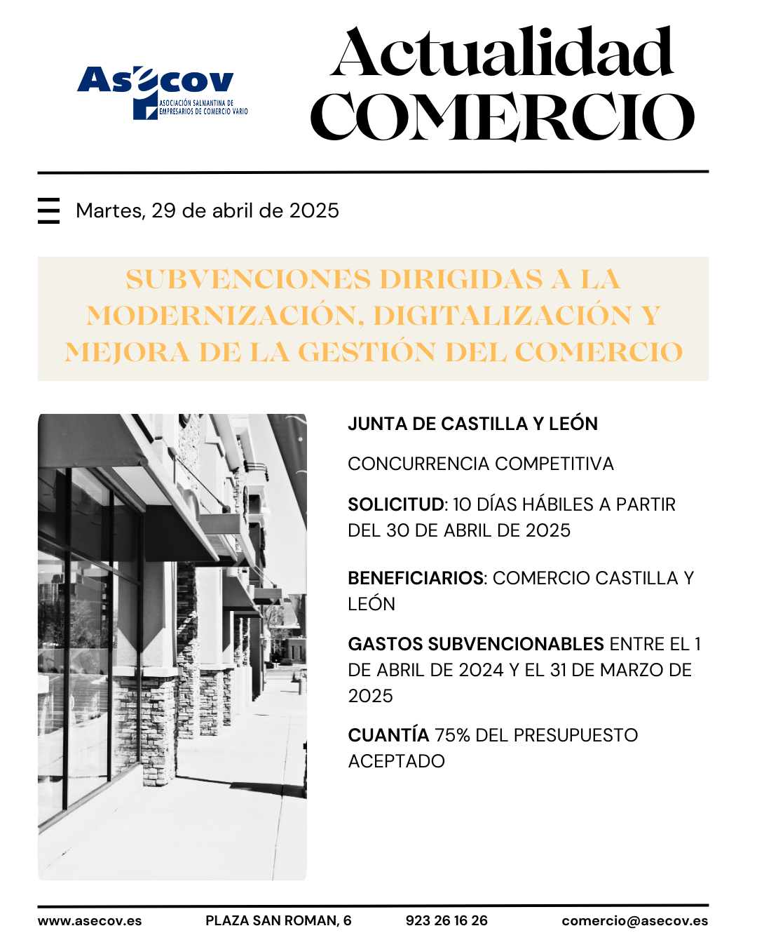 SUBVENCIONES DIRIGIDAS A LA MODERNIZACIÓN, DIGITALIZACIÓN Y MEJORA DE LA GESTIÓN DEL COMERCIO – 2025 –