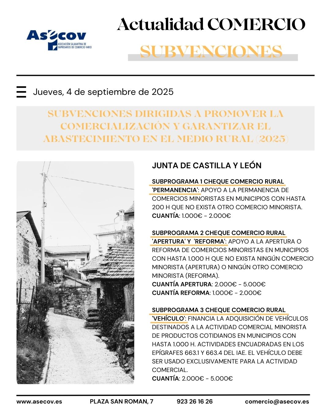 SUBVENCIONES DIRIGIDAS A PROMOVER LA COMERCIALIZACIÓN Y GARANTIZAR EL ABASTECIMIENTO EN EL MEDIO RURAL (2025)