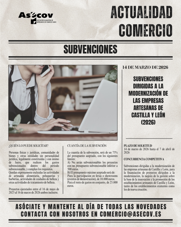 SUBVENCIONES DIRIGIDAS A LA MODERNIZACIÓN DE LAS EMPRESAS ARTESANAS DE CASTILLA Y LEÓN (2026)