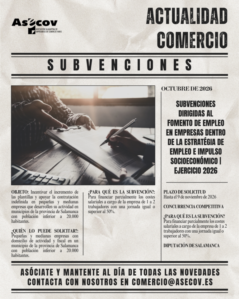 SUBVENCIONES DIRIGIDAS AL FOMENTO DE EMPLEO EN EMPRESAS DENTRO DE LA ESTRATÉGIA DE EMPLEO E IMPULSO SOCIOECONÓMICO | EJERCICIO 2026